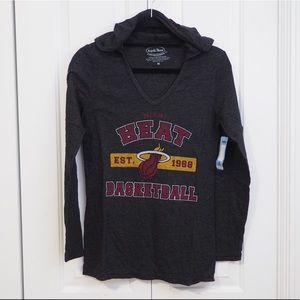 Miami Heat Long Sleeve V-Neck Hoodie Grey Thin NWT